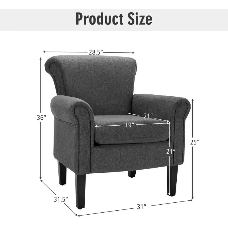 Costway Modern Upholstered Fabric Accent Chair w/ Rubber Wood Legs Dark Gray\Light Grayy