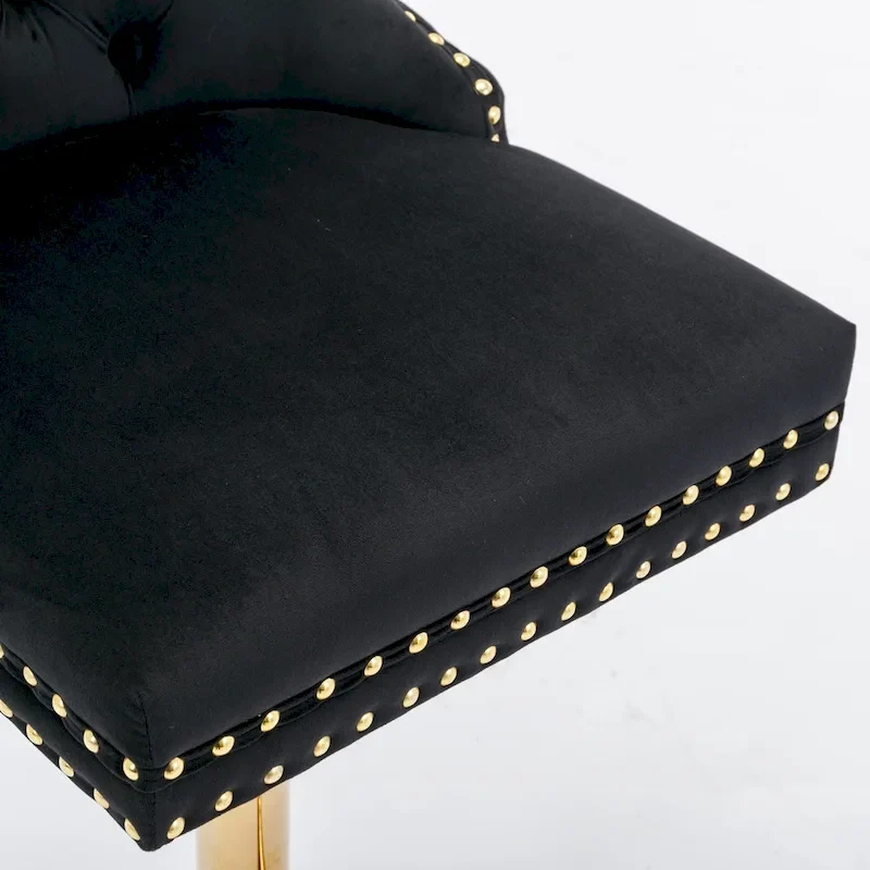 Thick Gold Velvet Swivel Bar Stool Adjustable Height Backrest