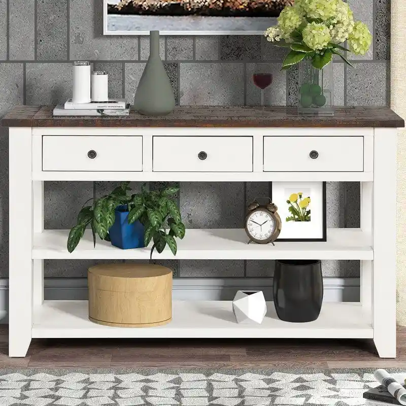 Console Table with 3 Drawers and 2 Open Shelves