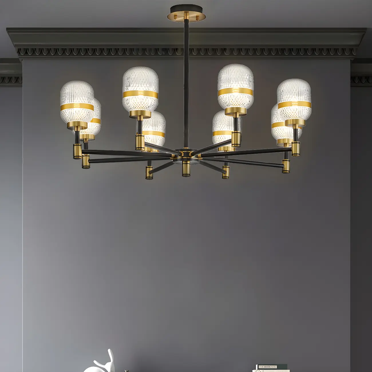 Modern Black Gold Prismatic Glass Sputnik Chandelier