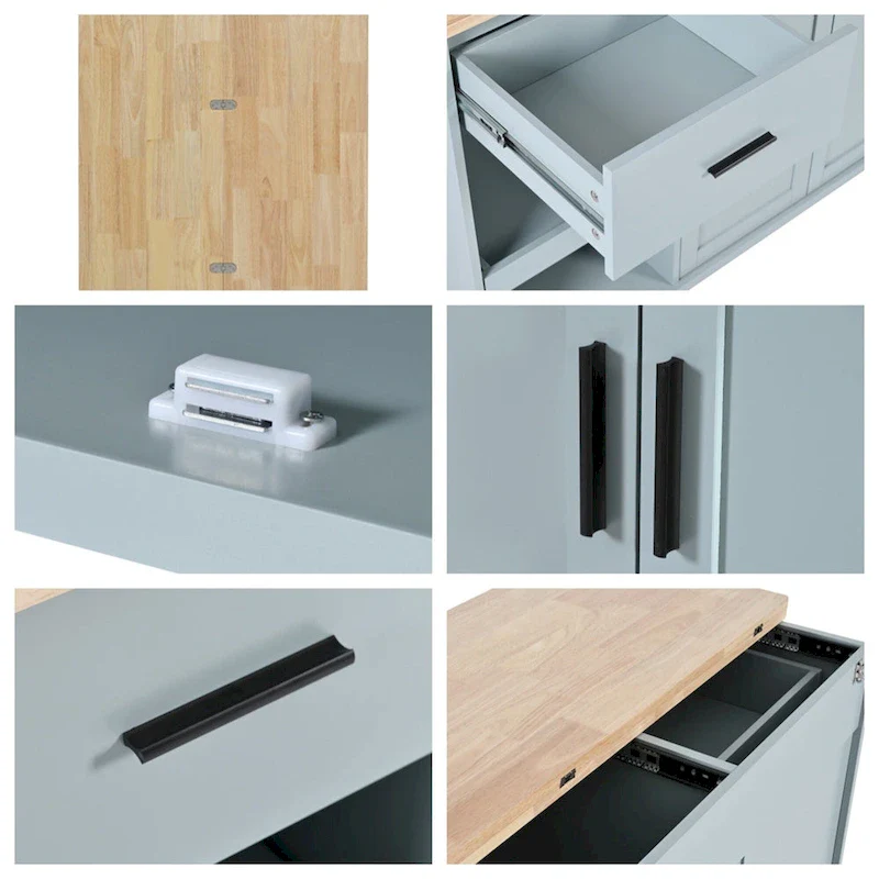 Rolling Kitchen Island w/ Foldable Counter Top,Towel Rack and Drawer