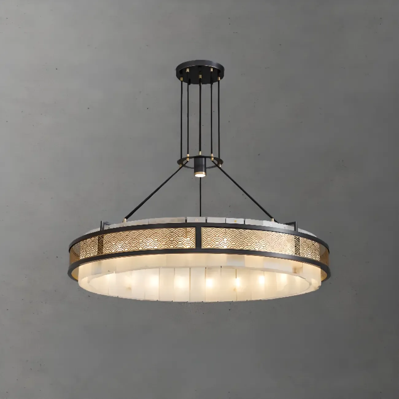 Black Metal Circle Stone Shade Modern Pendant Chandelier
