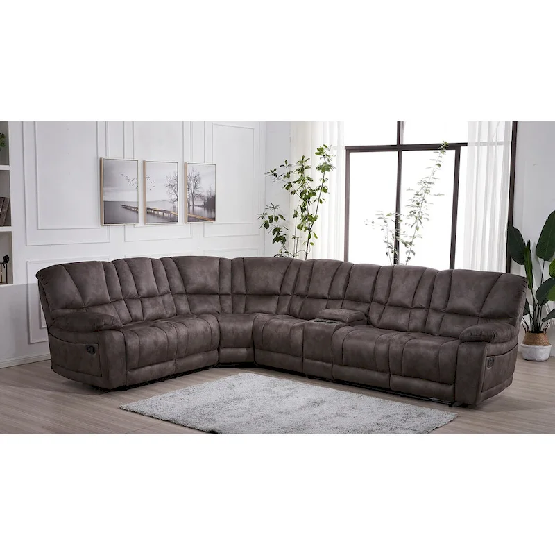 Betsy Furniture Large Microfiber Reclining Sectional Living Room Sofa in Grey