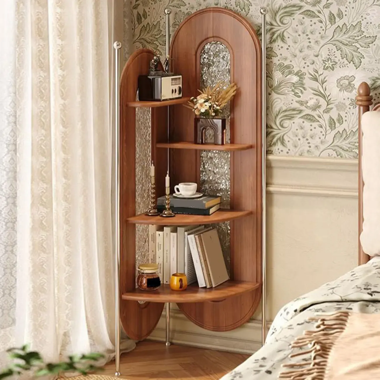 Vintage Brown Silver Corner Decorative Display Bedroom Cabinet