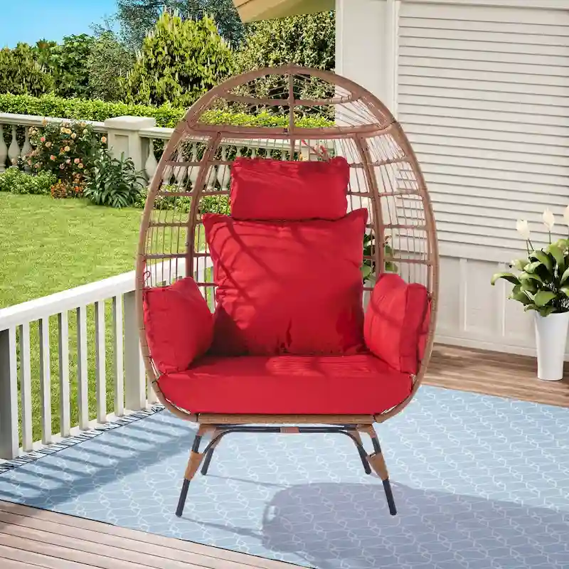 Steel Frame Wicker Egg Chair Max 440lb Capacity