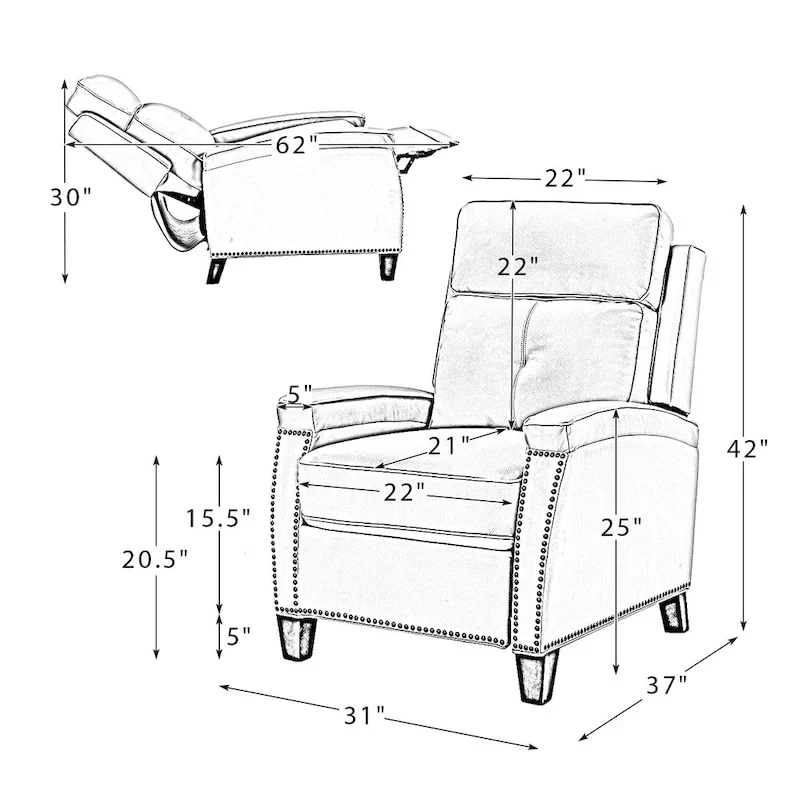 Gaspar Mid-Century  Pushback Recliner with Nailhead Trim by