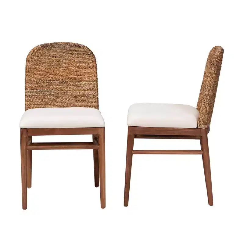 bali & pari 2pc Nadim Natural Seagrass and Acacia Wood Dining Chair Set White/Natural Brown/Natural Seagrass