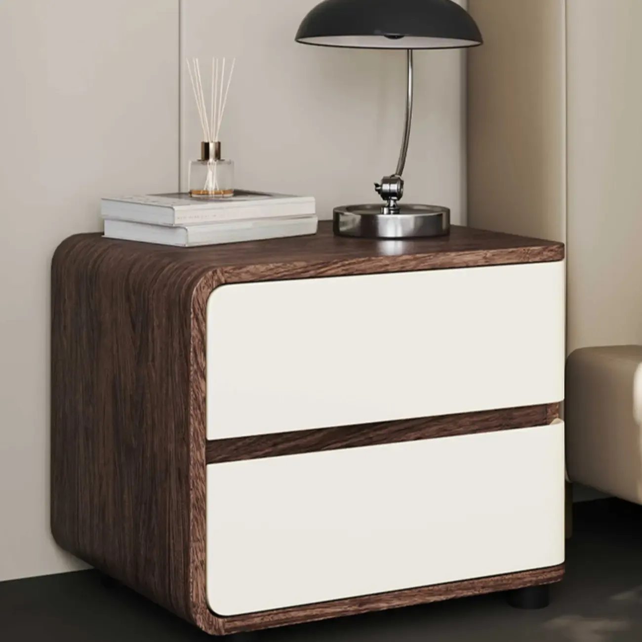Modern Narrow Wooden Nightstand with 2 Drawers