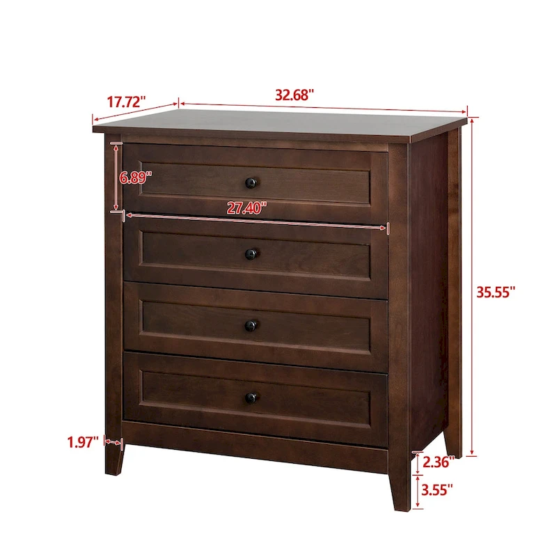 Solid Wood Spray-Painted Drawer Dresser Cabinet with Retro Round Handle, Auburn