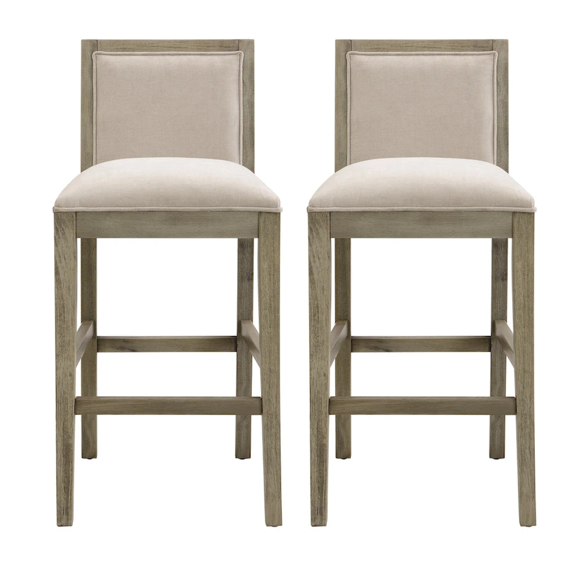 Roomfitters Retro Bar Stools, Set of 2 Upholstered 30.5 Bar Height Chairs with Fabric Cushion and Wood Frame