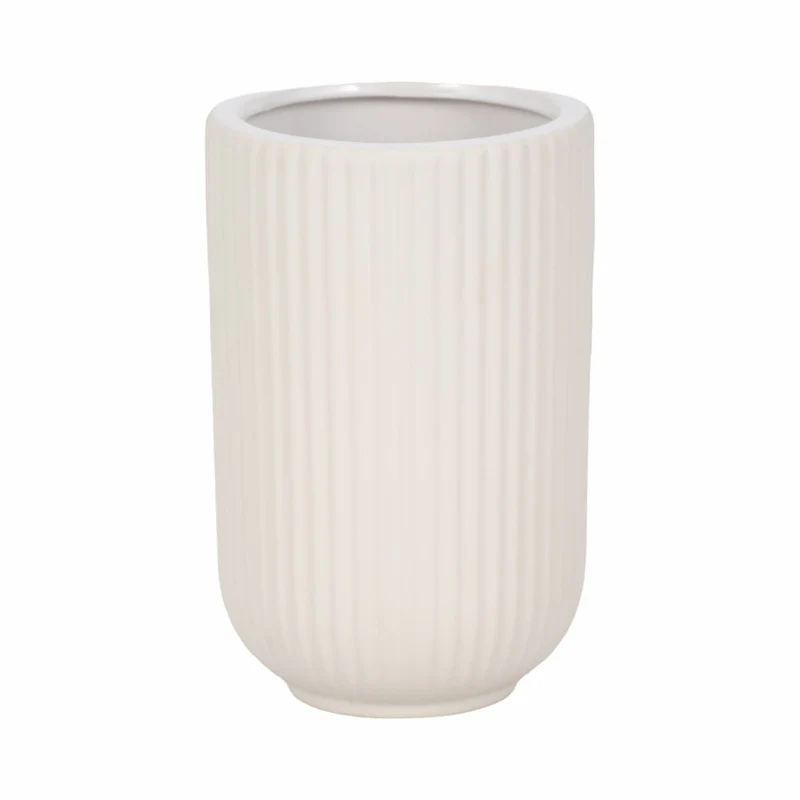 Sagebrook Home Ceramic Ridged Vase Classic Decorative Vase for Home or Office Flower Display