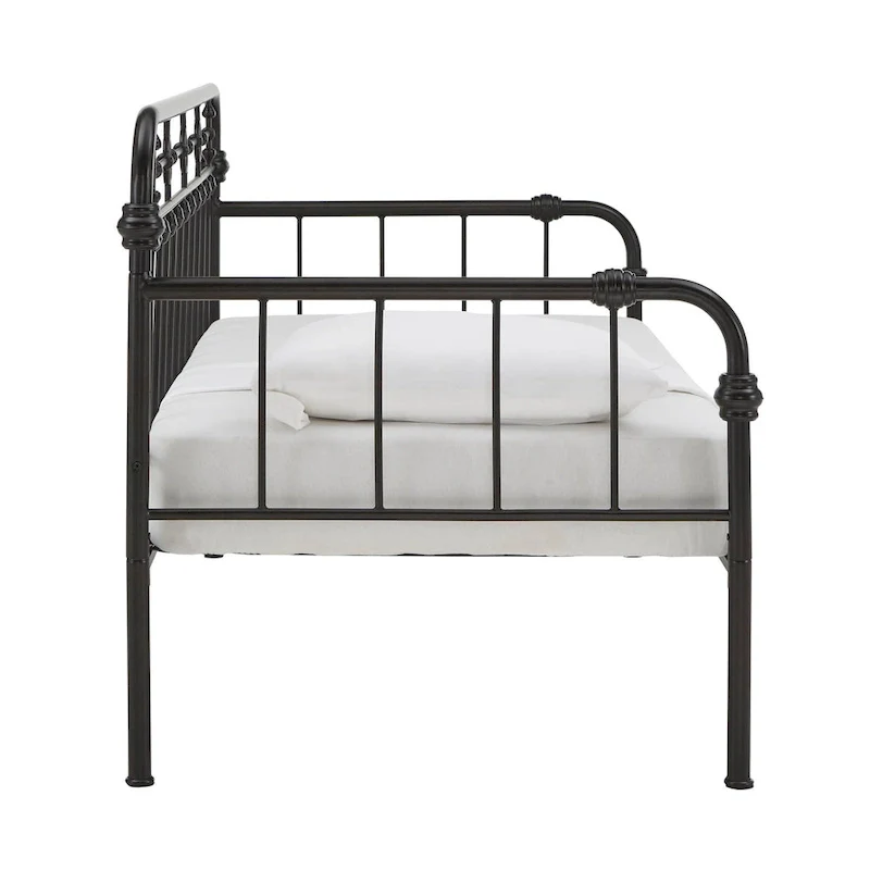 Antique Dark Bronze Metal Daybed with Trundle, Classic Style Twin Guest Bed