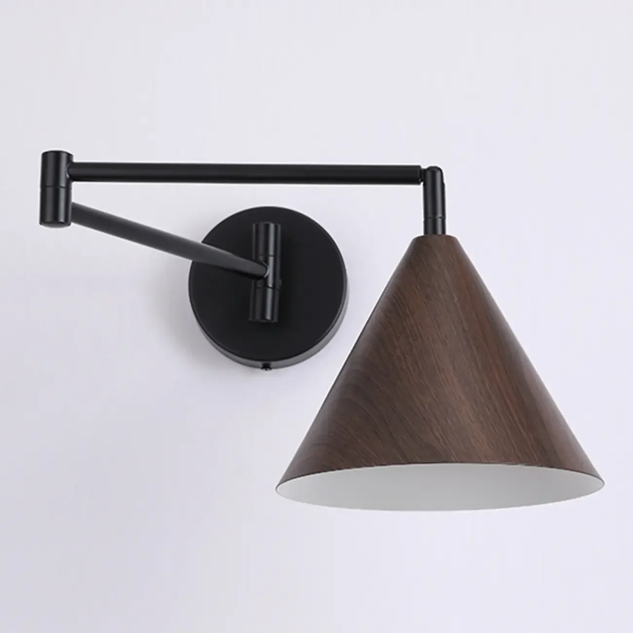 18 Small Bedside Swing Arm Wall Light with Wooden Shade