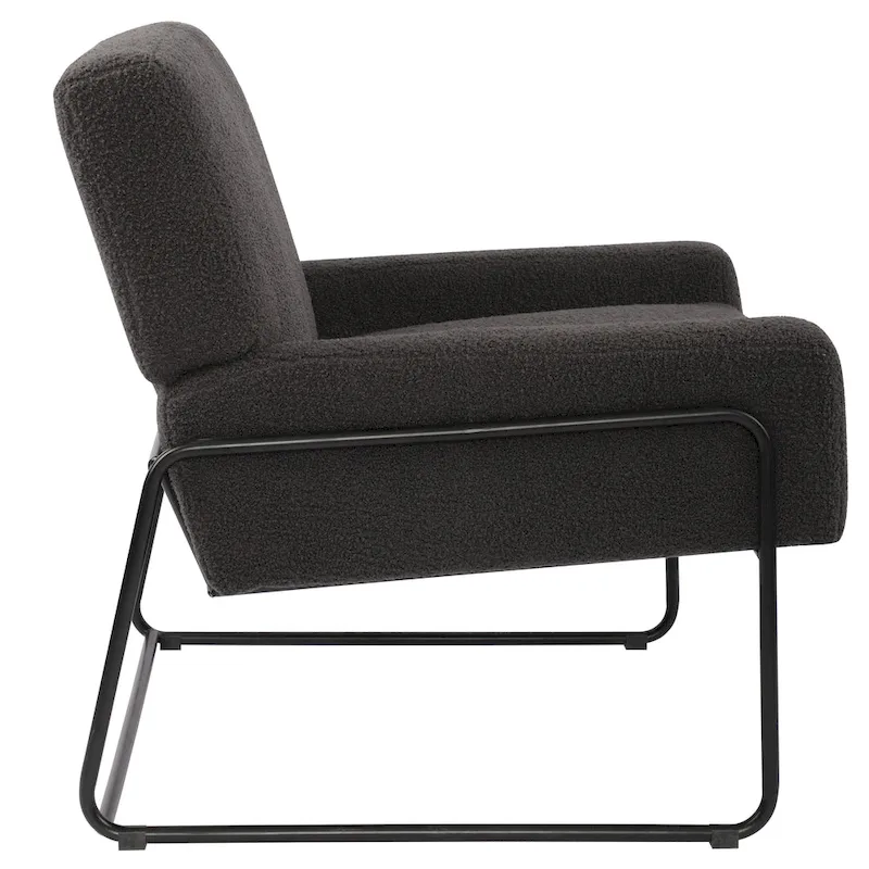 Boucle Fabric Accent Chair Lamb Wool Armchair with Metal Frame