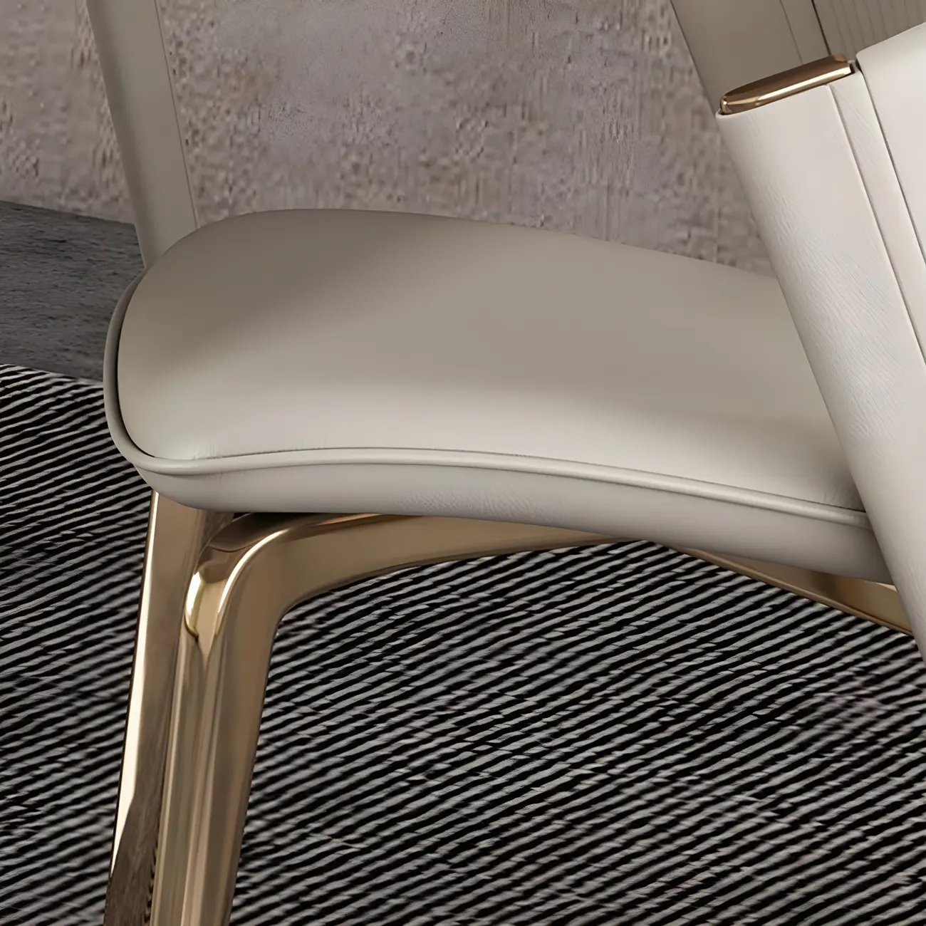 Off-White Faux Leather Brass Legs Dining Chair