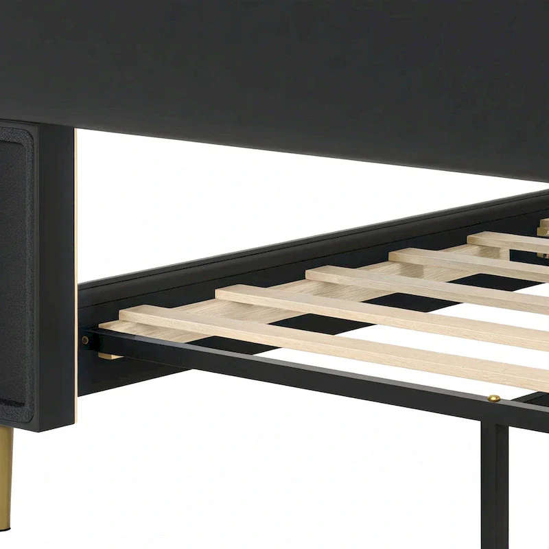 Christopher Knight Home - Leather Upholstered Bed with Headboard & Footboard, Solid Wood Slats & Legs, No Box Spring Needed