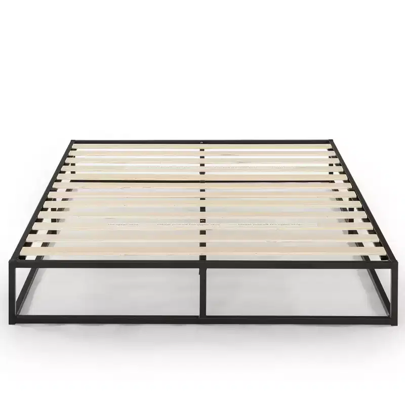 Black King Metal Platform Bed Frame with Wooden Slats, Sleeps 1