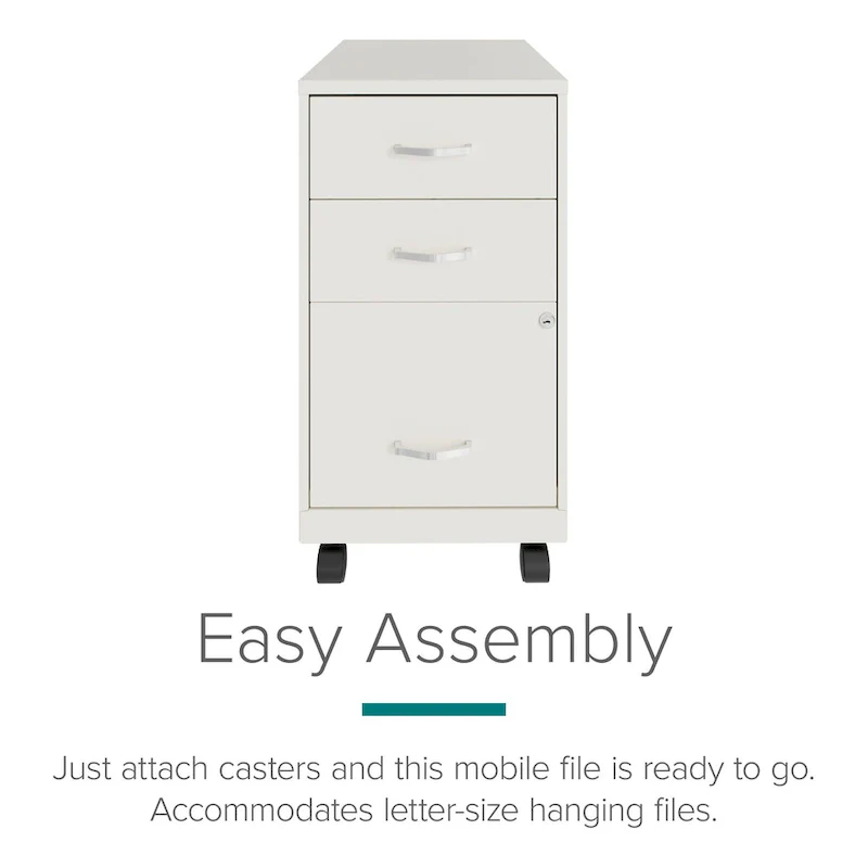 18 Deep 3 Drawer Mobile Metal Cabinet, Pearl White