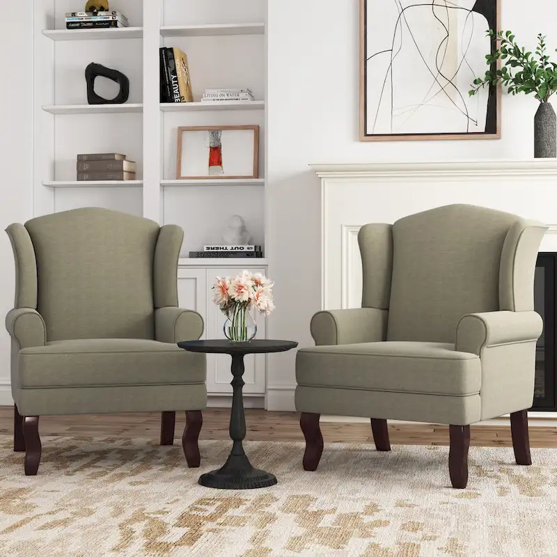 Set of 2 Elegant Living Room Wing Back Arm Chair Upholstered Accent Chair