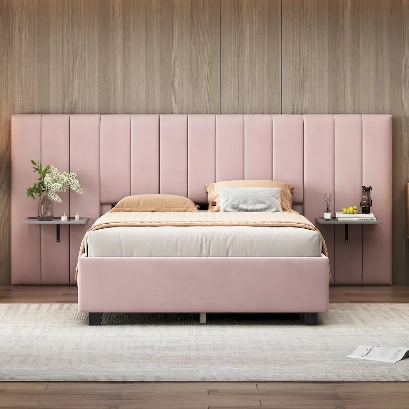 Nestfair Full Size Upholstered Platform Bed with Big Headboard