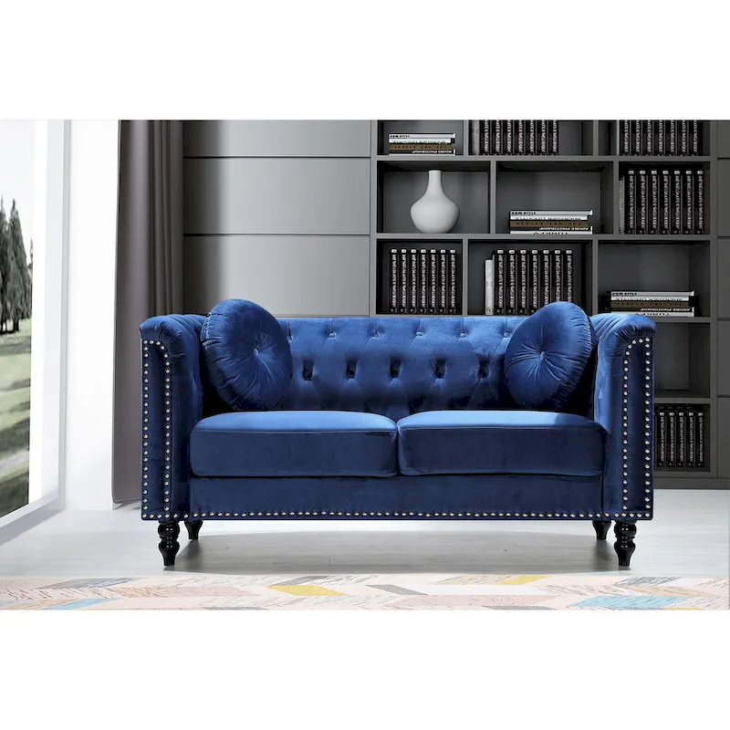 Calvin Classic Velvet Kittleson Nailhead Chesterfield Loveseat