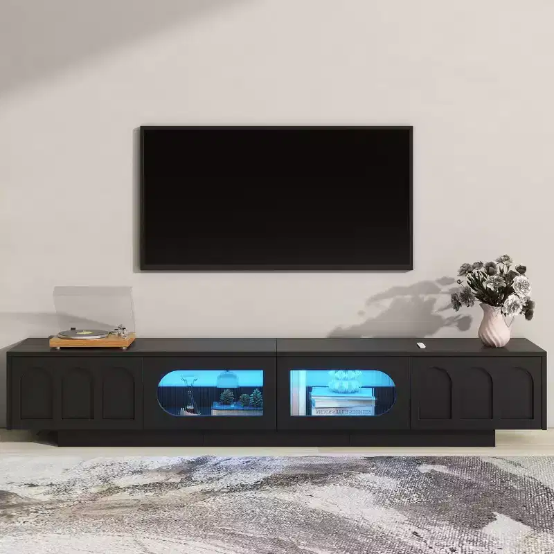 CLIHOME Entertainment Center TV Stand or TVs Up to 95'', Functional Media Console with Arched Cabinet Doors