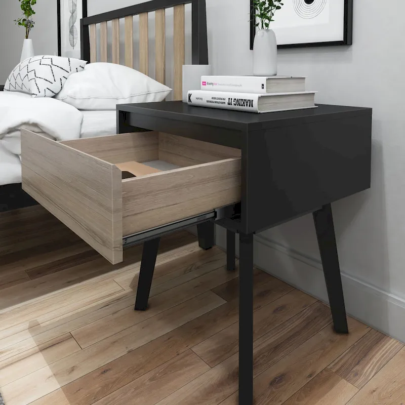 Plank and Beam Scandinavian Nightstand with 1 Drawer