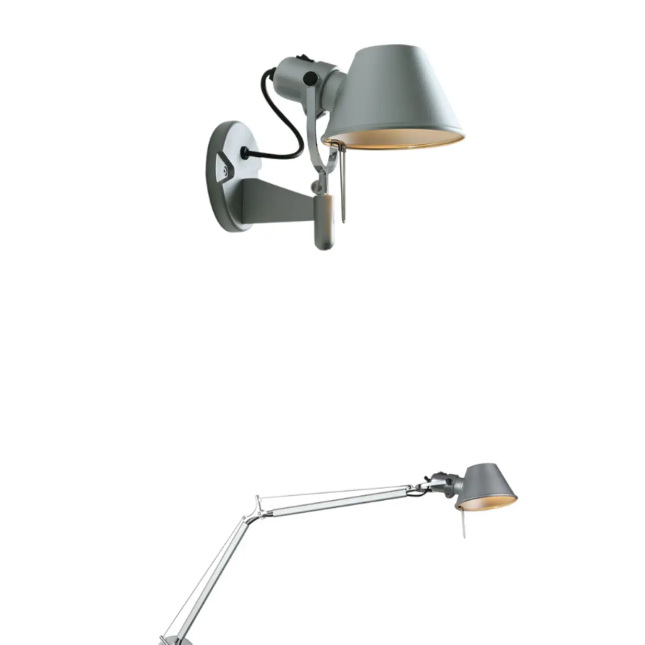 Industrial Metal Silver and Black Swing Arm Wall Light with Shade