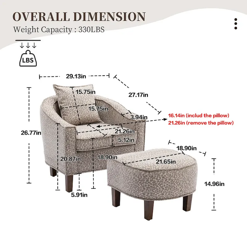 Linen/Polyester Upholstered Mid Century Barrel Chair with Ottoman