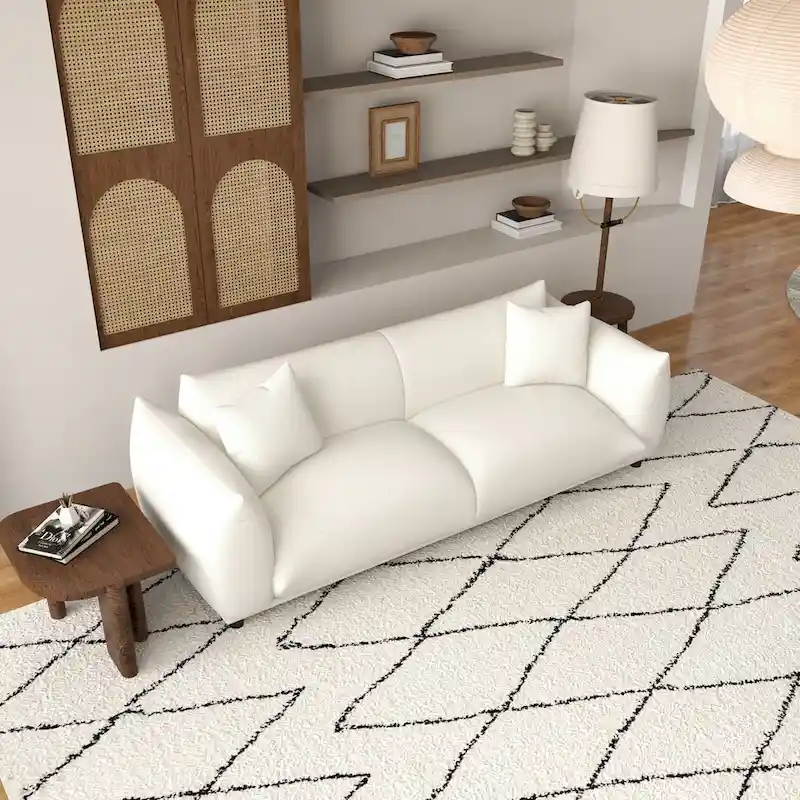 Mid Century Modern Luxury Tight Pillow Back French Boucle Couch in Cream