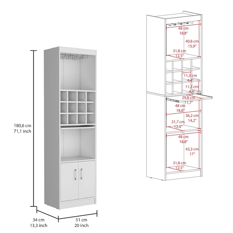 71Tall Bar Cabinet 5-Tier Modern Bar Cabinet with Glass Holder Stemware Rack,Wine Cabinet,12 Bottle Cubbies,5 Shelves