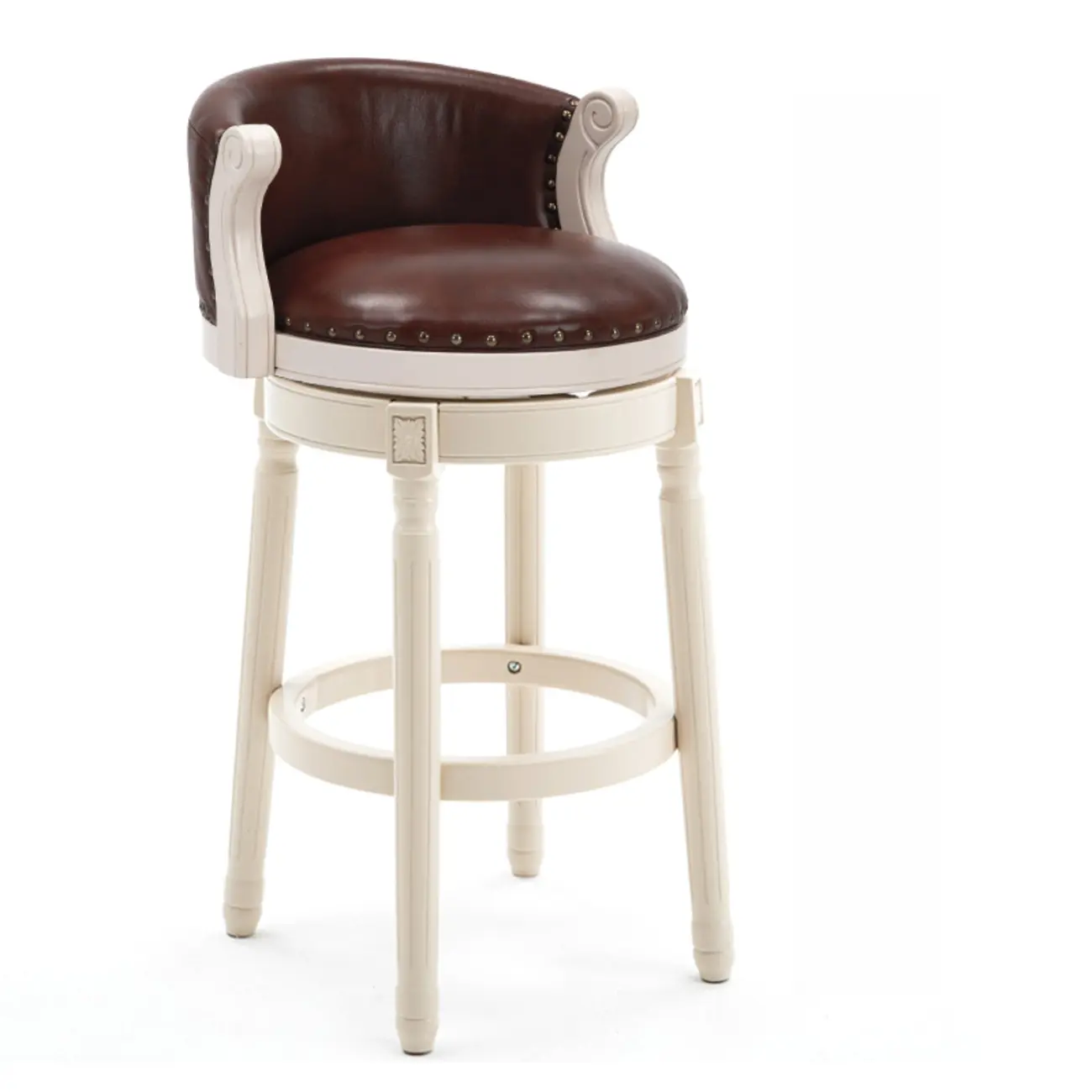 Solid Wood Leather Swivel Counter Stools with Backs