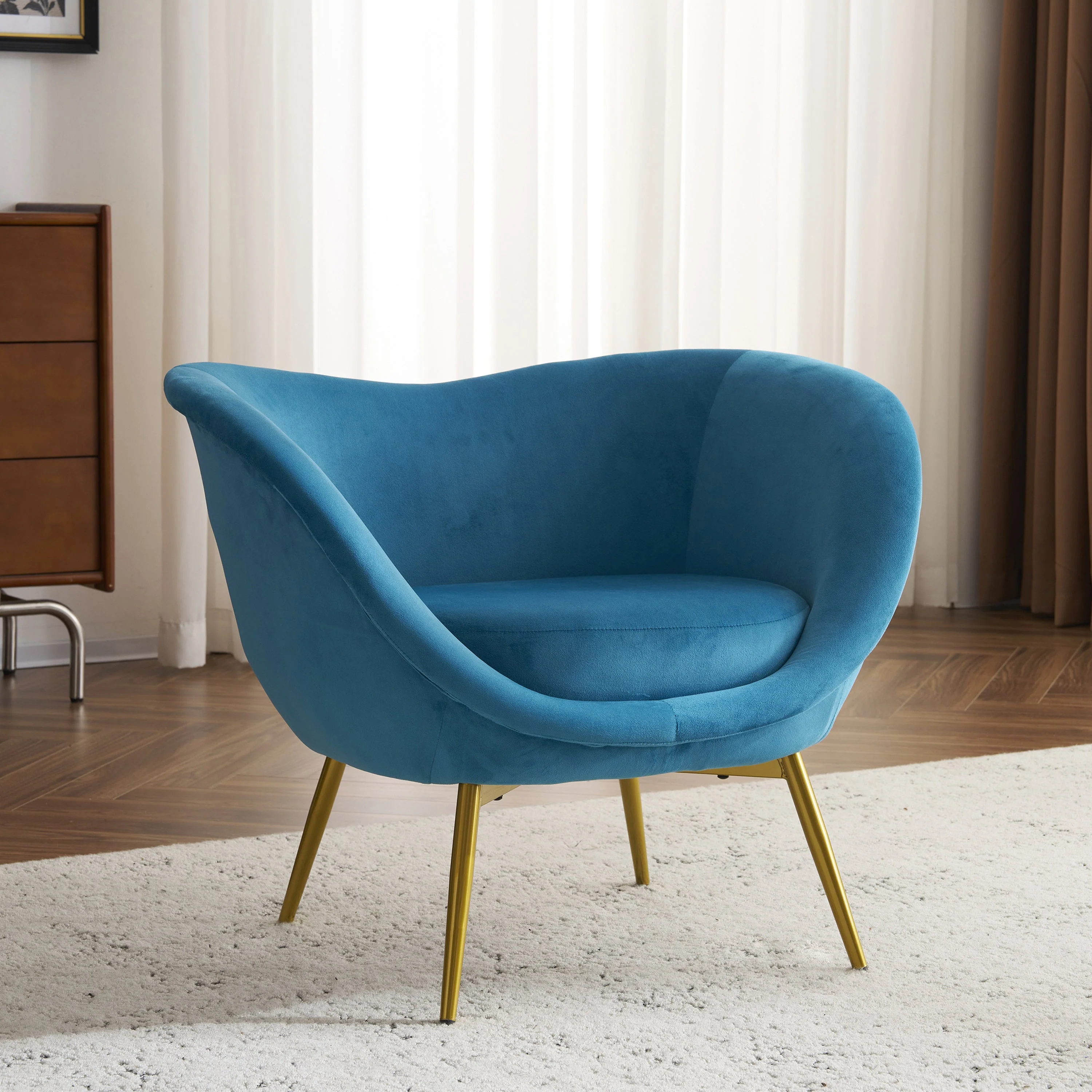 Modern Velvet Accent Chair with Gold Legs