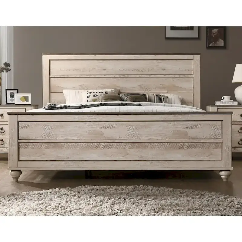 Roundhill Furniture Imerland Contemporary White Wash Finish 5-Piece Bedroom Set, Queen