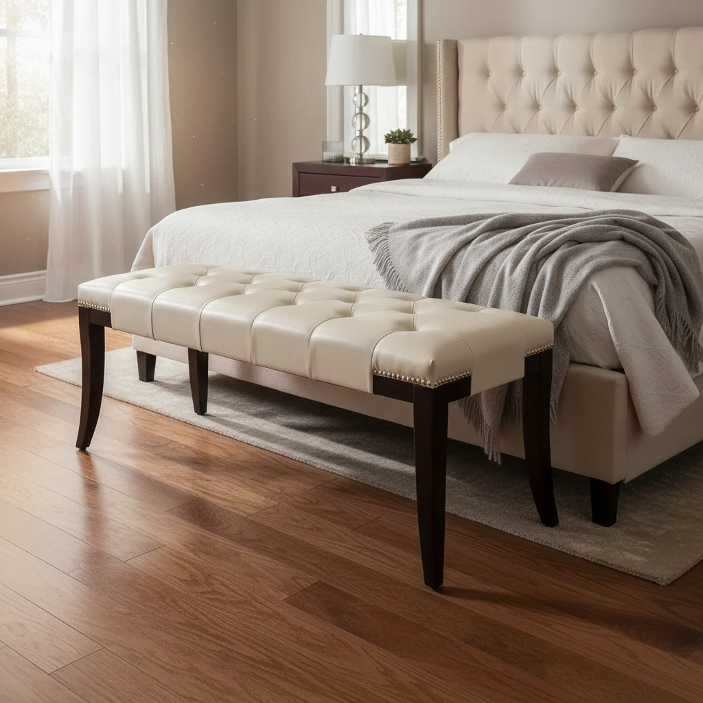 Cream Tufted Nailhead Bench - 48Wx20Dx19H