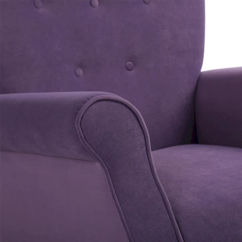 Velvet Tufted High Back Rocking Chair - Single Seat with Wood Legs