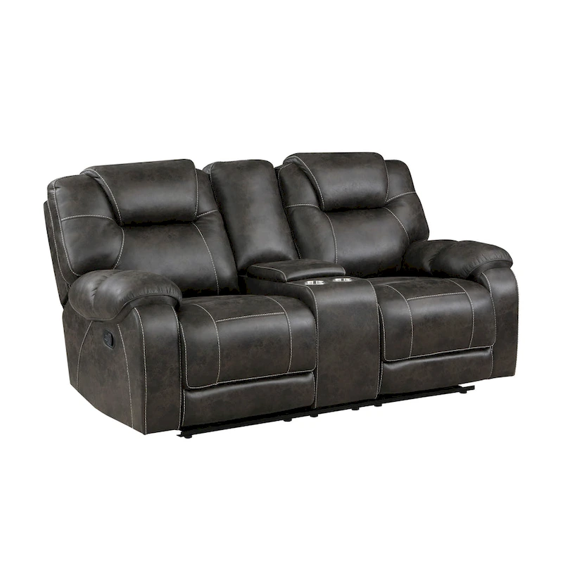 Lily 75 Inch Double Manual Recliner Loveseat, Cupholders, Brown Microfiber