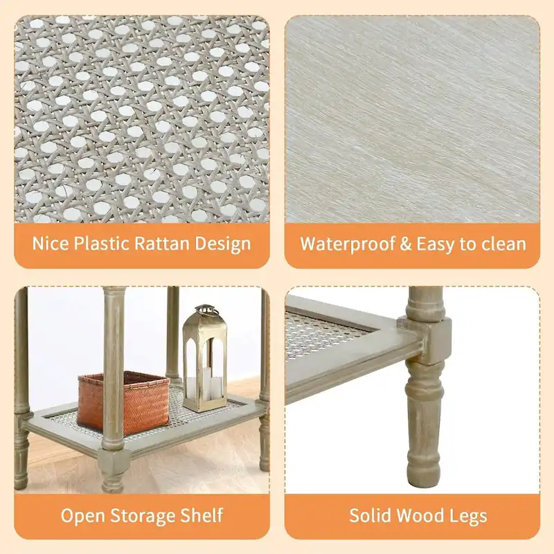 Copper Grove Reine Cream Side Table with Rattan Shelf