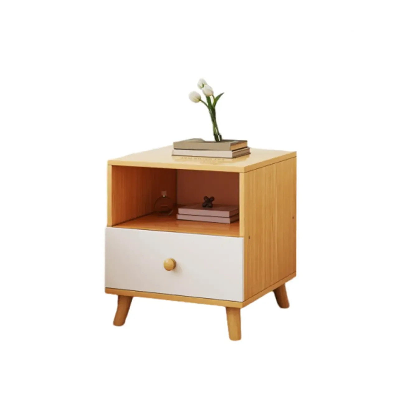 Modern Wooden Bedside Table with Dual Drawers
