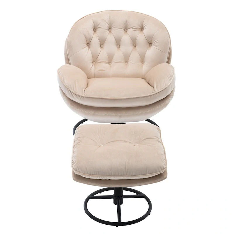 Beige Modern 31.7 Swivel Accent Chair with Ottoman