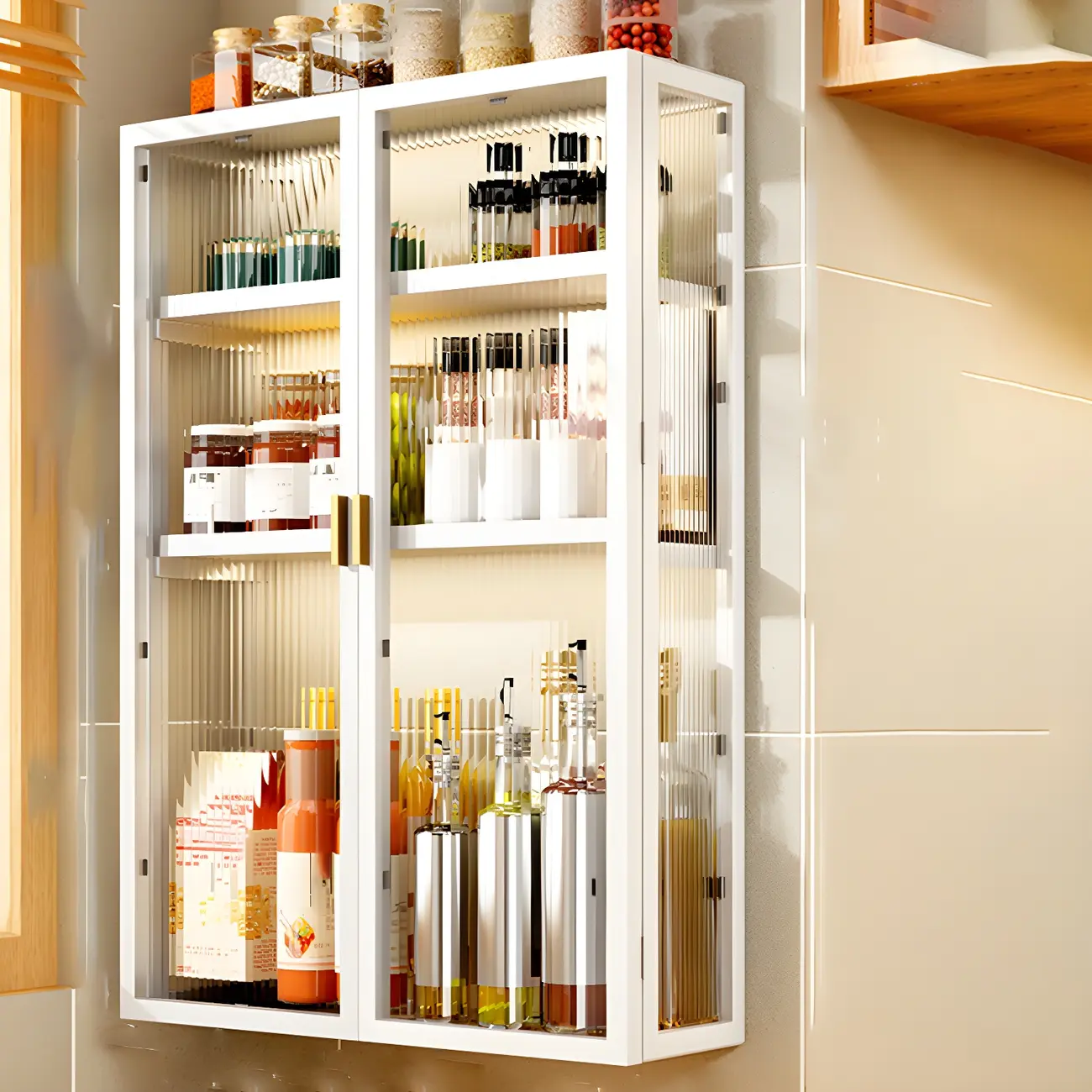 Kitchen Black Modern Metal Floating China Cabinet