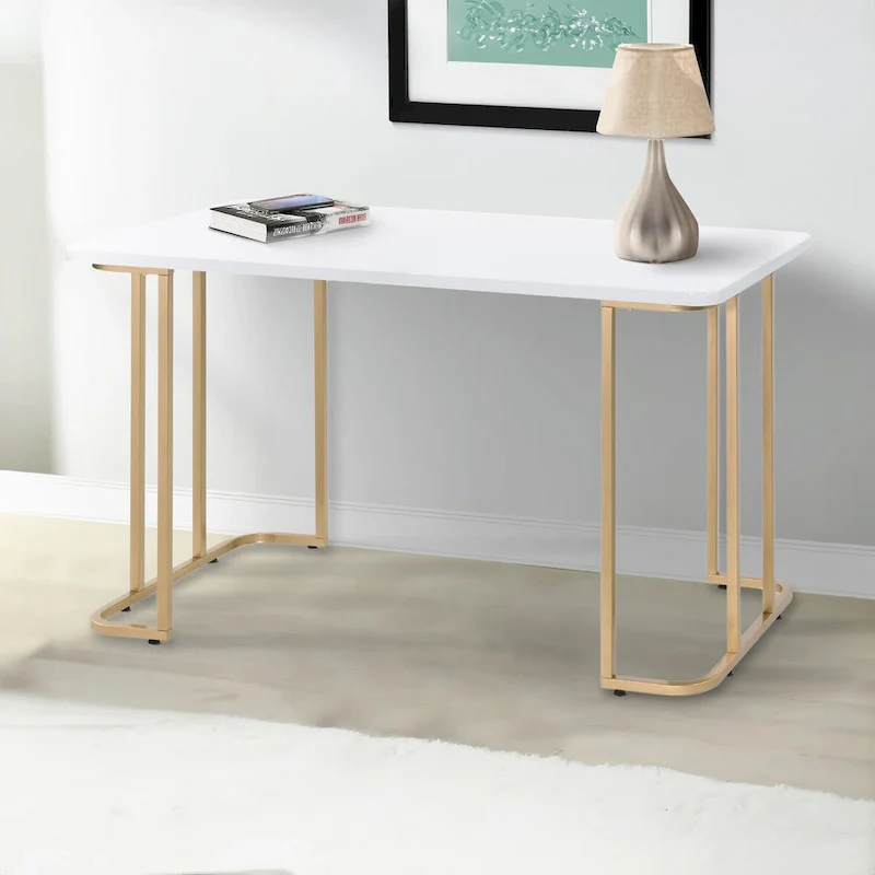 Writing Desk with Metal Curved Sled Base and Floor Protectors, White