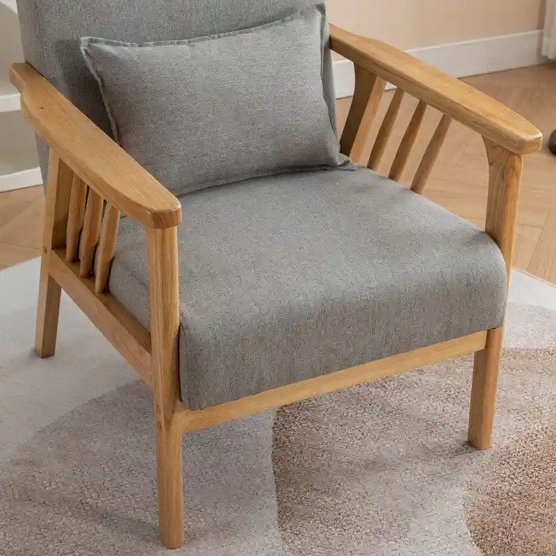 SEYNAR Mid Century Boucle Uplostered Soild Wood Accent Armchair with Pillow