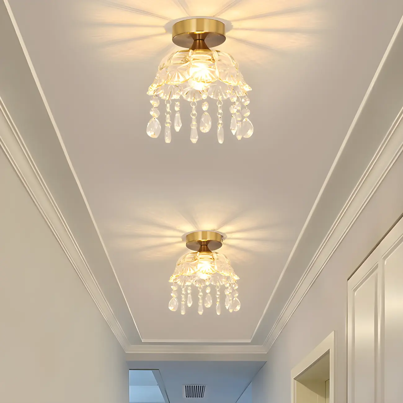 Elegant Golden Crystal Flower Dome Semi Flush Ceiling Light