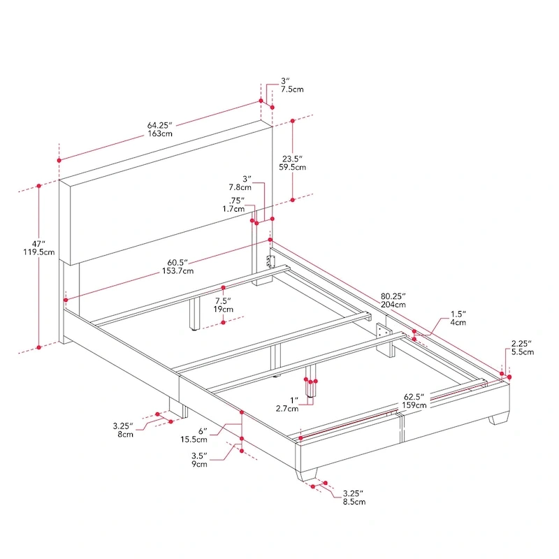 Nova Upholstered Modern Queen Bed, Box Spring Required