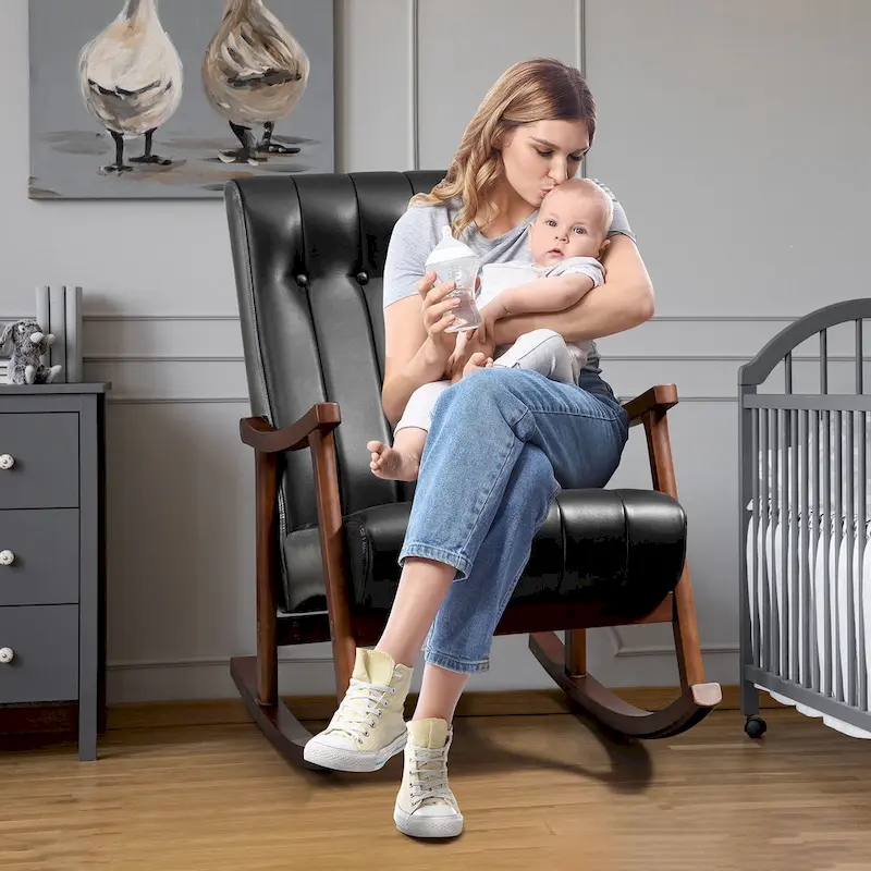 AVAWING Upholstered Rocking Chair ModernHighBackArmchair