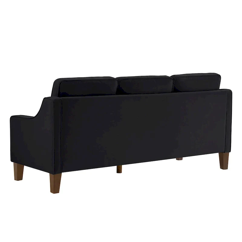 Modern 3-Seat Sofa Couch with Scooped Armrest and Wood Legs - 29.00 x 74.00 x 34.25