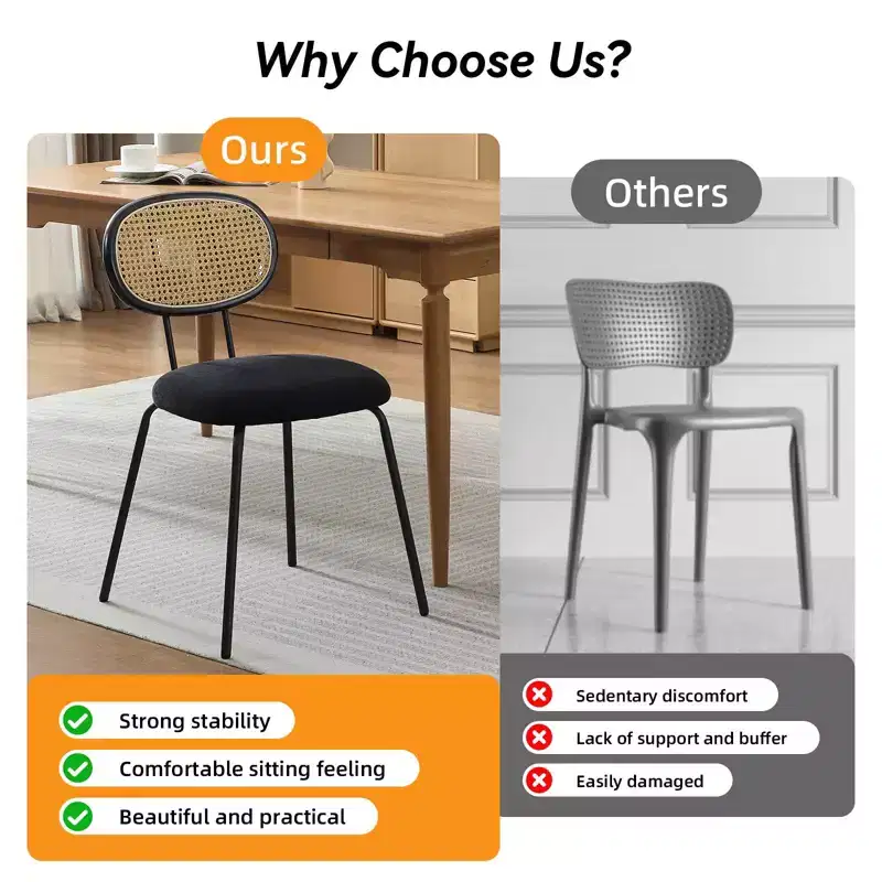 2 Pack Dining Chairs, Modern Velvet Upholstered Dining Room Chairs with Rattan Backrest & Sturdy Metal Legs