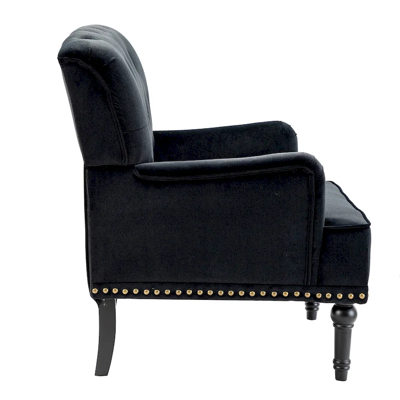 Geltrude Transitional Upholstered Button Tufted Club Chair with turned wooden Legs by HULALA HOME