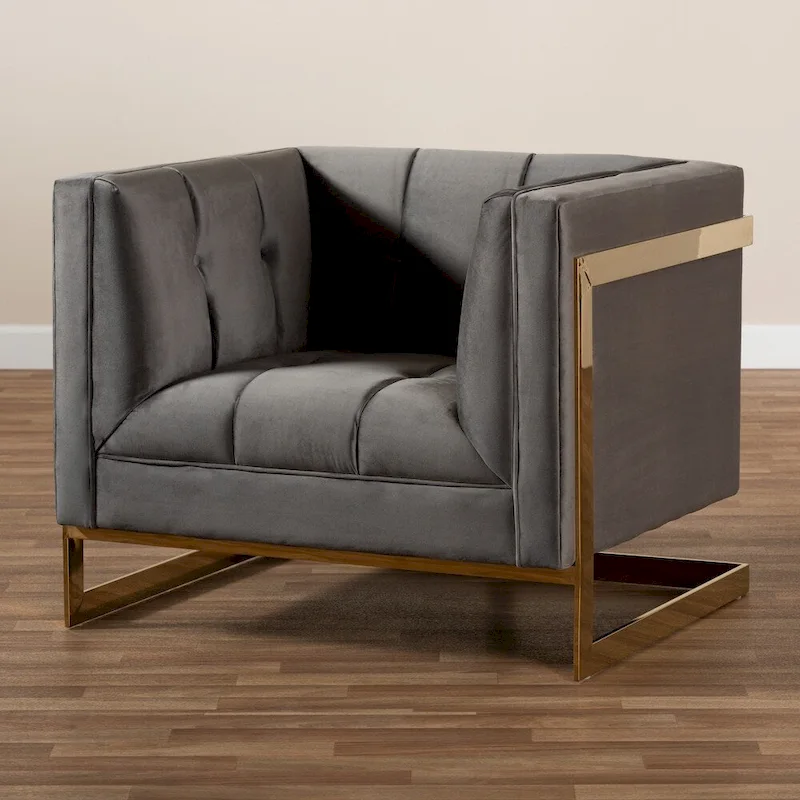 Glam Velvet Fabric Armchair with Gold-Tone Frame